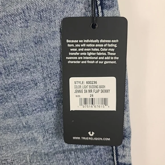 NWT True Religion Jennie Curvy Mid Rise Super Skinny Jeans - Size 26